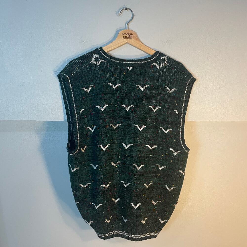 VNTG Carson Pirie Scott Green Wool Blend Knit Sweater Vest Men's SZ Large 90s - Picture 9 of 11